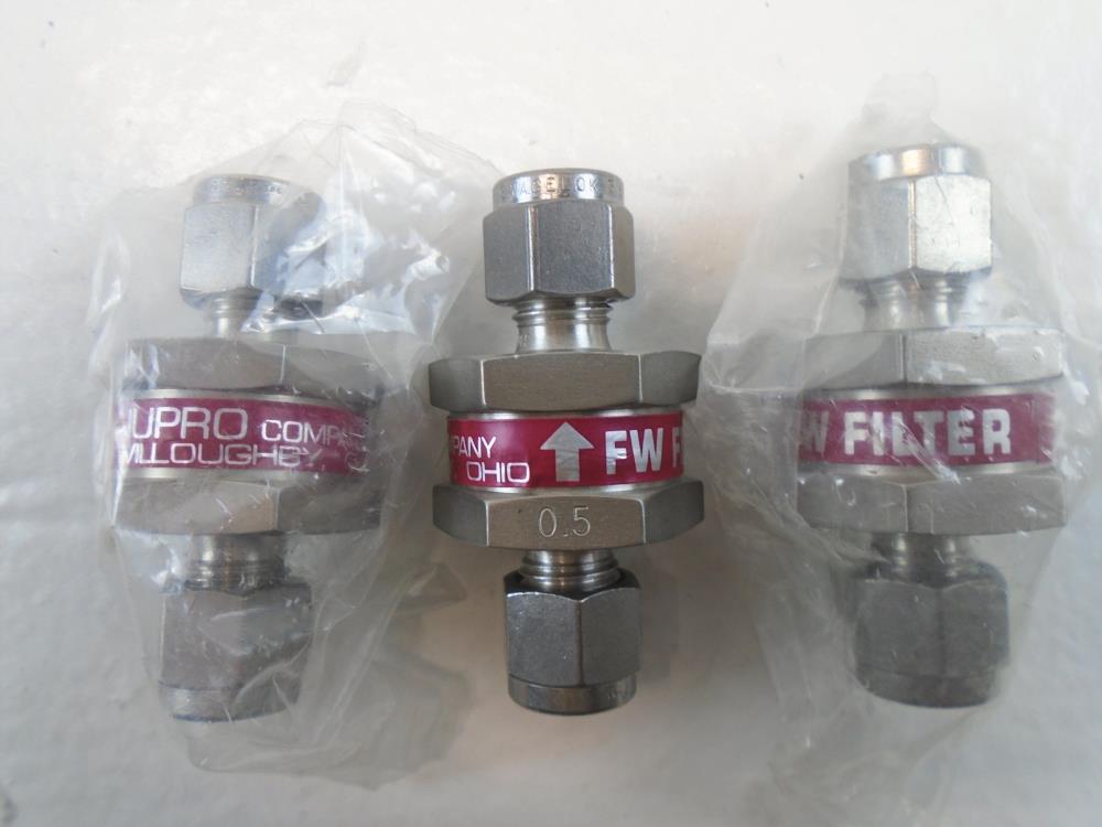 Lot of (3) Swagelok Nupro 1/4" Tube, All-Welded In-Line Filter SS-4FWS-0.5